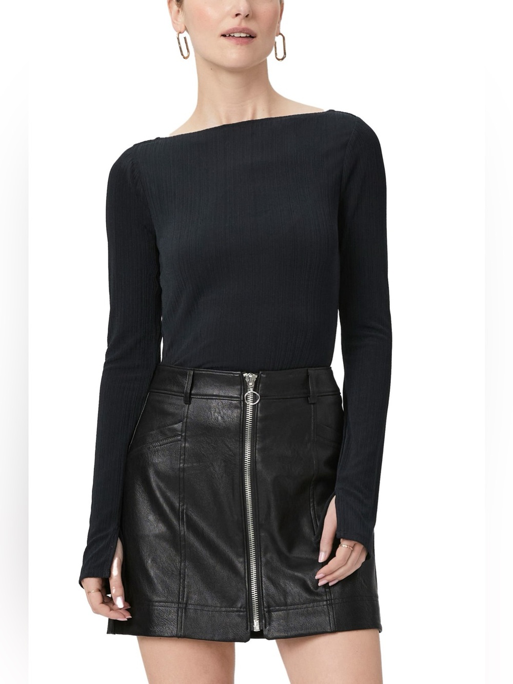 Paige Naomi Faux Leather Black Exposed Zipped Mini Skirt Size 6